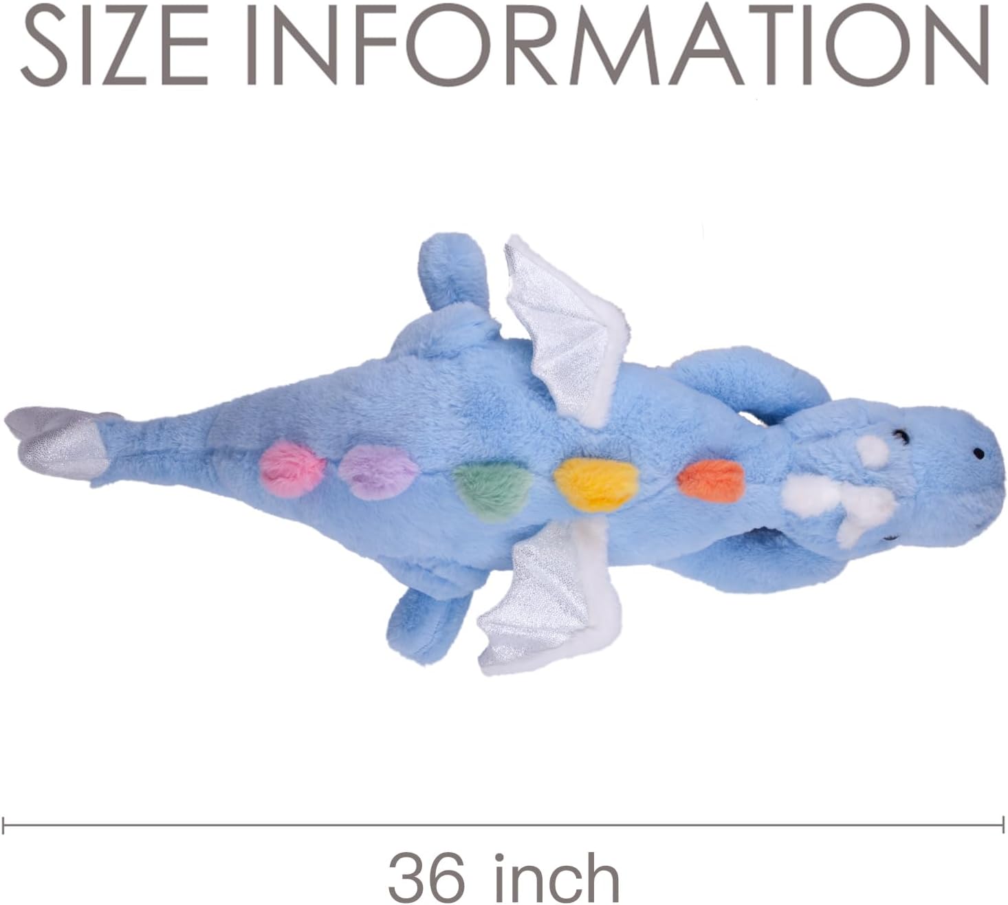 Large 36in Cute Dragon Stuffed Animals Plush Toy Soft Sky Blue Pterosaur Plushie Giant Fuzzy Dinosaur Pillow Plushies with White Wings Cuddly for Friends Family Member - Image 2