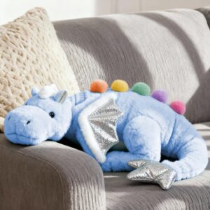 Large 36in Cute Dragon Stuffed Animals Plush Toy Soft Sky Blue Pterosaur Plushie Giant Fuzzy Dinosaur Pillow Plushies with White Wings Cuddly for Friends Family Member