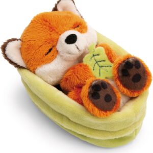 Cuddly Toy Fox with Leaf 12 cm Sleeping in Basket - Orange - Soft Plush Toy - Cute Plush Toy for Cuddling and Playing, for Children and Adults -