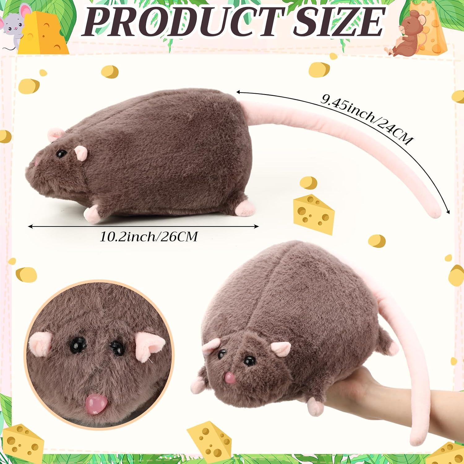10 Inch Brown Stuffed Mouse Animal Fake Rat Stuffed Animals Bulk Soft Realistic Rat Plush Cute Pranks Spoof Plush Toy for Christmas Birthday Surprise Home Decor Party Favors - Image 2